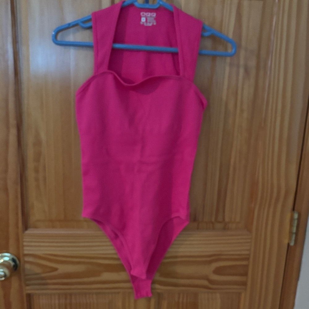 OQQ hot pink square neckline bodysuit size Medium